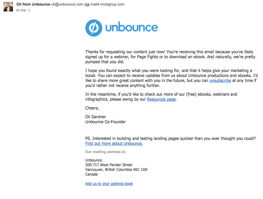 Unbounce email