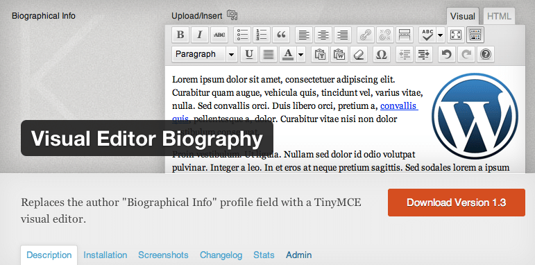 WordPress Visual Editor Biographical Info