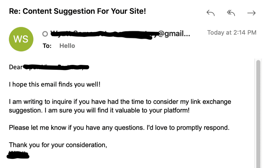 Bad outreach email