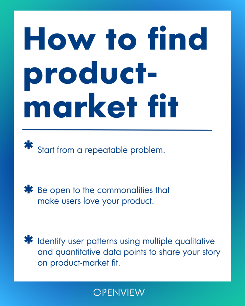 Infographic listing out Kaitlyn Henry's tips on finding product-market fit as a founder.