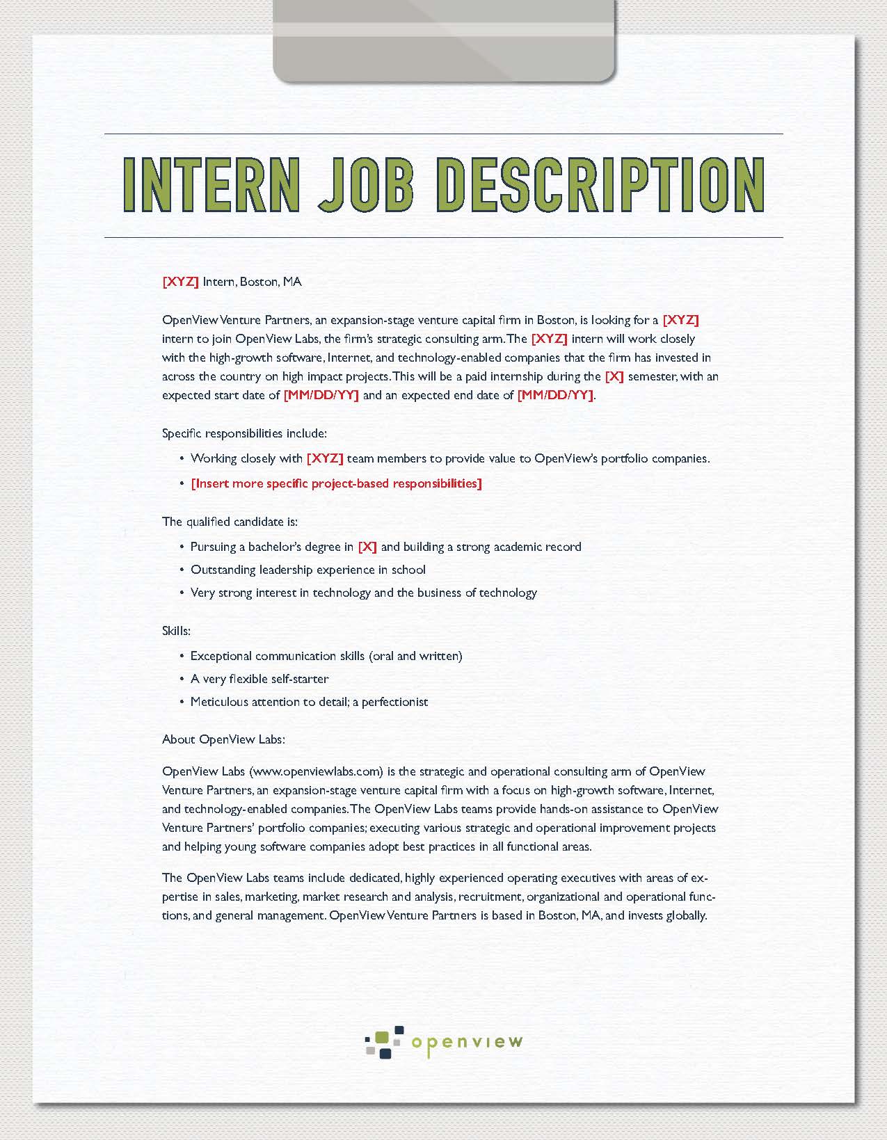 Blogging internship job description